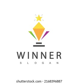 Winner Trophy Logo Template, Leadership And Competition Award Icon