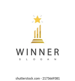 Winner Trophy Logo Template, Leadership And Competition Award Icon