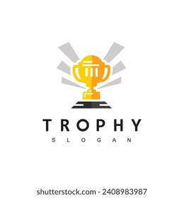 Winner Trophy Logo Template, Leadership And Competition Award Icon