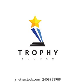 Winner Trophy Logo Template, Leadership And Competition Award Icon