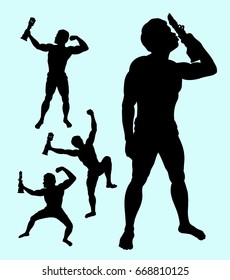 The winner and trophy male pose silhouette. Good use for symbol, web icon, mascot, sticker, sign, or any design you want.