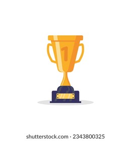 Gewinner-Trophäe einzeln auf weißem Hintergrund. Gold trophy Illustration Vektorflachdesign. Geschäfts- und Erfolgskonzept.