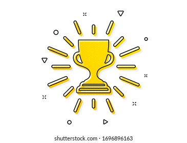 Winner Trophy symbol. Award cup icon. Sports achievement sign. Yellow circles pattern. Classic trophy icon. Geometric elements. Vector