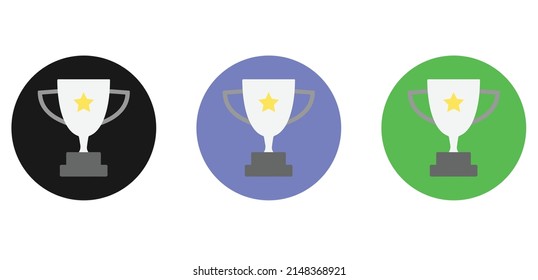 Winner trophy vector icon in modern flat design isolated on white background in three different styles. Trophy symbol vector illustration.
