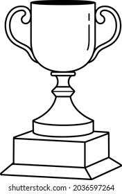Winner trophy. Vector outline illustration.