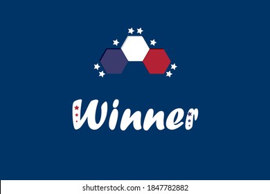 Winner of the usa election 2020. Lettering with star and banner. National colors and landmark. Poster or greeting card to congratulate new president. Congrats president or Leader  
