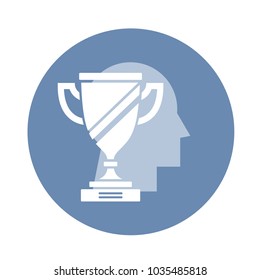 Winner vector icon. Abstract stencil winner cup on head silhouette