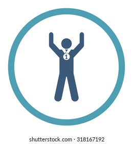 Winner vector icon. This rounded flat symbol is drawn with cyan and blue colors on a white background.