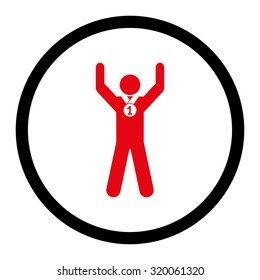 Winner vector icon. This rounded flat symbol is drawn with intensive red and black colors on a white background.