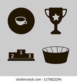 winner vector icons set. with winners podium, trophy cup, cup and football stadium in set