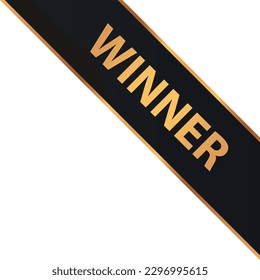 WINNER - vector illustration of black corner ribbon banner with gold colored frame