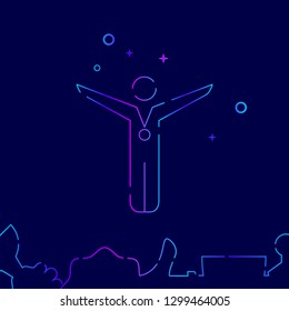 Winner Vector Line Icon. Awarded a Medal Gradient Symbol, Pictogram, Sign. Dark Blue Background. Light Abstract Geometric Background. Related Bottom Border