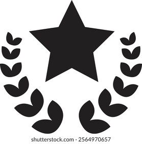 Winner or victory badge with star and laurel. Game champion prize award of honor. Professional certificate ribbon vector symbol. Contains approved, verified, certified, star, achievement.