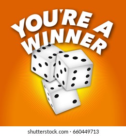 Winner. White Dice. Vector Illustration