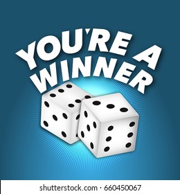 Winner. White Dice. Vector Illustration