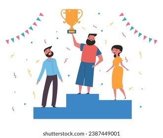 Winner win award reward podium rank success concept. Vector flat graphic design illustration