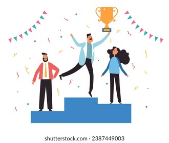 Winner win award reward podium rank success concept. Vector flat graphic design illustration