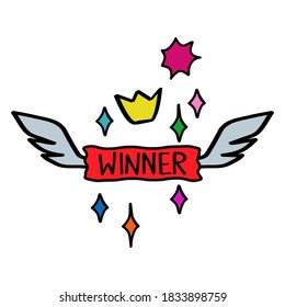 Winner wing star sparklers fireworks banner logo crown icon Doodle festive design Hand drawn Cartoon abstract cute modern children's style Fashion print clothes apparel greeting invitation card poster