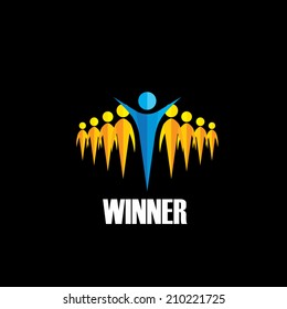 winner winning competition - vector concept. This graphic illustration also represents successful person of group of employees, group of people with leader, triumphant executive, rat race, leadership