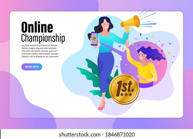 Winner woman with gold. winning concept. Flat hand drawn vector illustration.