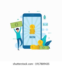 Winner won the money and gift in the application design concept vector illustration