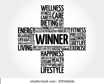 Winner word cloud, health cross concept