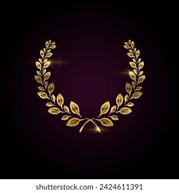 Winner wreath of laurel branches realistic vector illustration. Premium award for best participant 3d model on dark background. VIP service