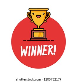 Winner Written With Simple Flat Trophy Vector Illustration 