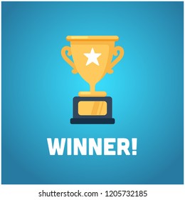 Winner Written With Simple Flat Trophy Vector Illustration 