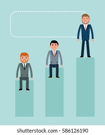 Winner. Young businessman winner standing on the podium, the losers unhappy. Concept flat vector business illustration.