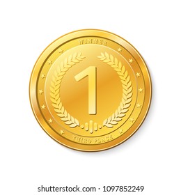 Winner's badge, first place.Medal.
