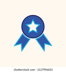 Winners badge rosette icon vector. Flat illustration of blue achievement reward ribbon. Blue prize badge symbol with star.