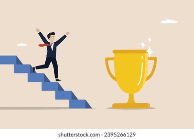 Ganadores, empresarios obtienen premios, empresarios obtienen promociones o títulos, emprendedores inteligentes trepan por la escalera hasta el gran trofeo.