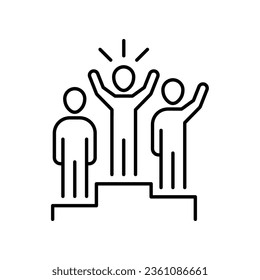 Winners business people icon. Simple outline style. Competition, podium, win, first, team, award, man, person, employee, business concept. Thin line symbol. Vector illustration isolated.