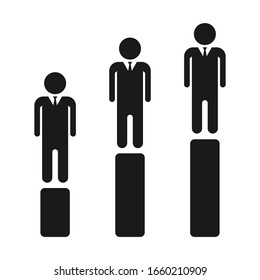 Winners business people on award pedestal. Vector silhouette simple flat icon of first, second and third place