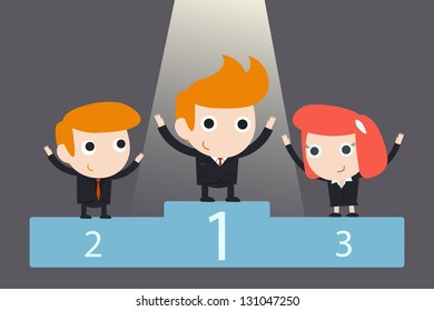  winners businessman stand on a podium