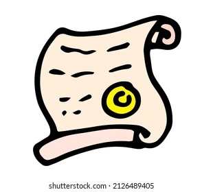 the winner's certificate is a paper scroll icon with a gold seal drawn in doodle style with a black outline of g on white for the winner's design template