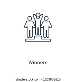 Winners concept line icon. Linear Winners concept outline symbol design. This simple element illustration can be used for web and mobile UI/UX.
