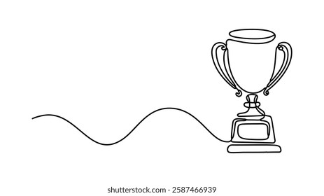 The Winner's Cup, celebrating the success of champions, has a continuous line icon. The single-line award cup made in a scribble style is a symbol of victory shaped with a linear sign.