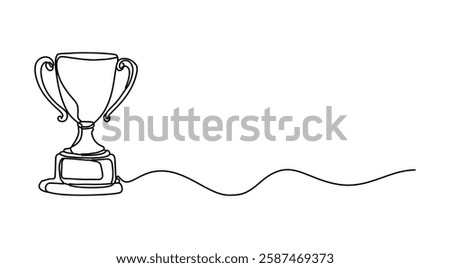 The Winner's Cup is drawn in a continuous line icon. The award cup in a scribble style is a linear design celebrating the victory of champions with a single-line vector drawing.