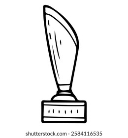 Winner's cup in the form of a torch. Hand drawn doodle illustration. Prize, trophy. Award for victory in sports games. Ceremonial presentation of a memorable object. Win. Metallic. Vector line art.