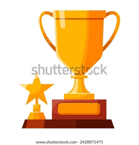Winners cup, gold award for first place. Champions trophy, golden goblet. 1st prize reward icon. Shiny champions cup for championships. Symbol of victory in a sporting event, competition.