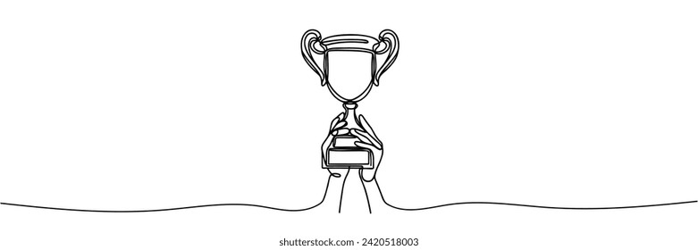 Winner's cup in hand in one continuous line style