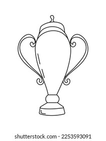 Winners cup icon vector in doodle style. First place  icon. Champion cup in doodle style. Awards, trophy cups, stars. Winner prize, champion.