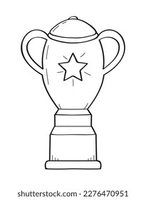 Winners cup icon vector in doodle style. Awards, trophy cups, stars. Winner prize, champion. First place  icon. Champion cup in doodle style. 