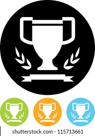 Winner's Cup, Laurel Wreath And Ribbon - Vector Icon Isolated