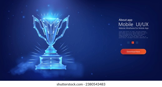 Winners cup. Luminous Polygonal Trophy on Starry Night Background: Symbolizing Achievement and Success. Polygonal wireframe composition