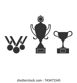 Winners cup and medals icons. Vector.