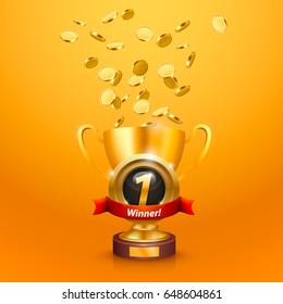 Winner's cup number one with a win. Vector illustration