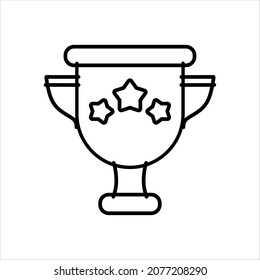 Winner's cup, prize-winning place. Black isolated image with outline only. Vector illustration, sign, symbol, icon